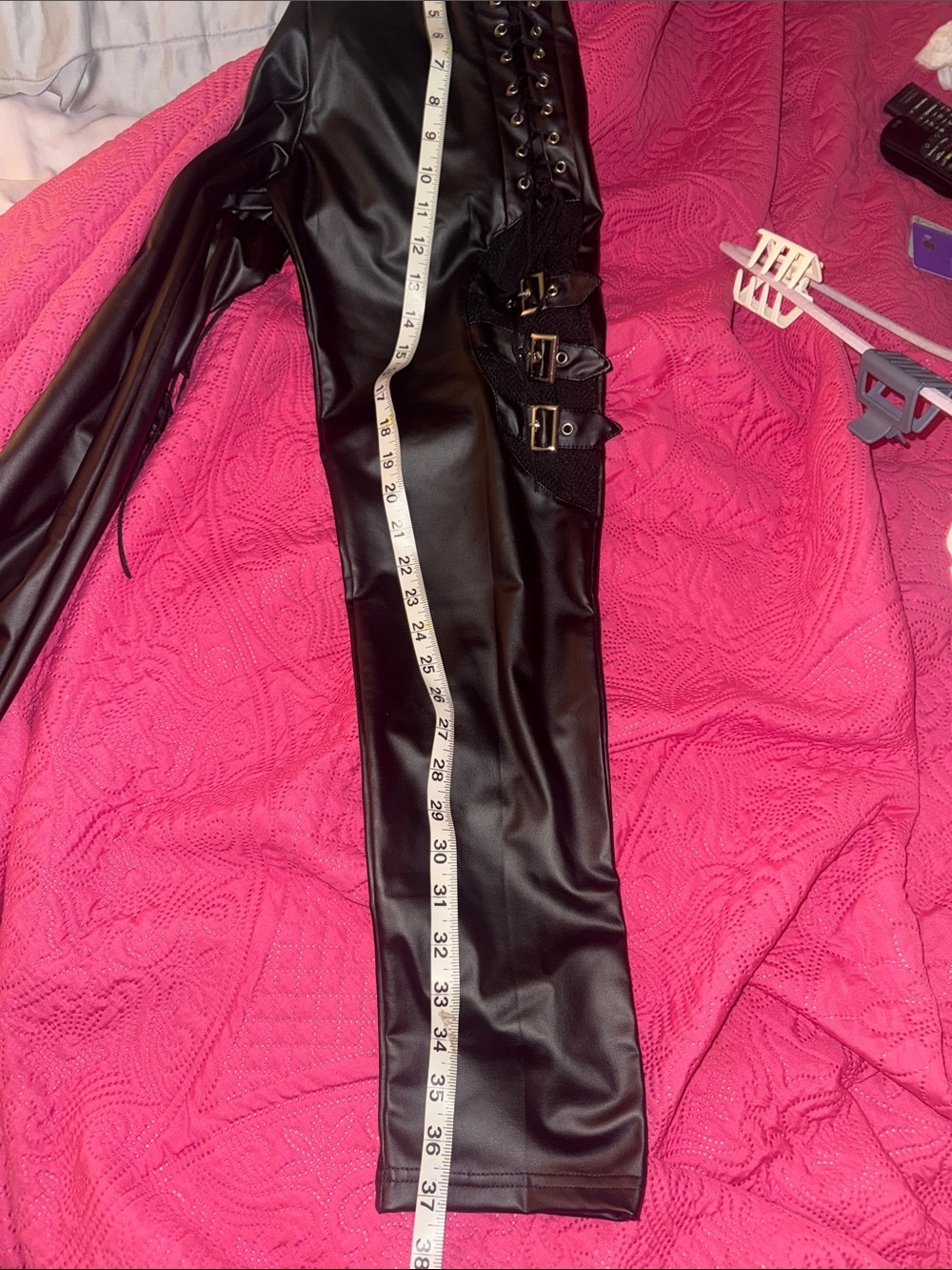 Source Unknown Black Faux Leather Lace-Up Flare Pants - Picture 9 of 13
